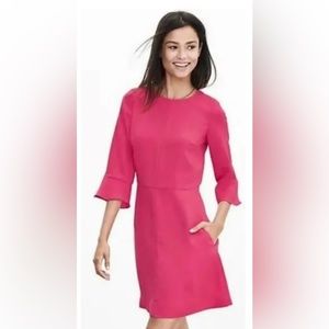 Banana Republic Bright Pink Dress 3/4 Flutter Sleeve Size 2P - great condition